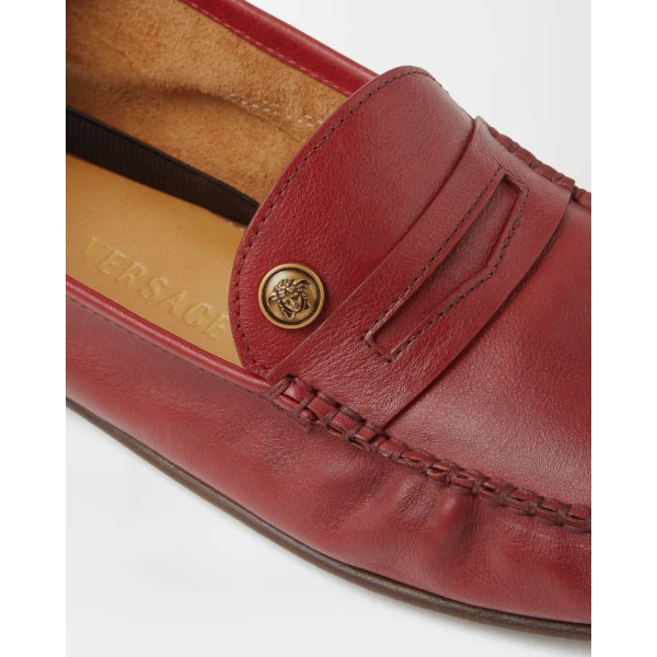 Versace Guanto Leather Loafers in Red, view 4 | Loafers