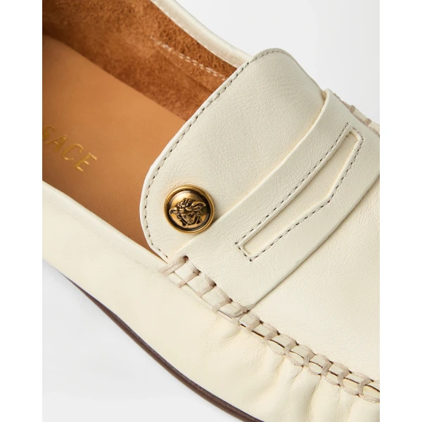 Versace Guanto Leather Loafers in White, view 4 | Loafers