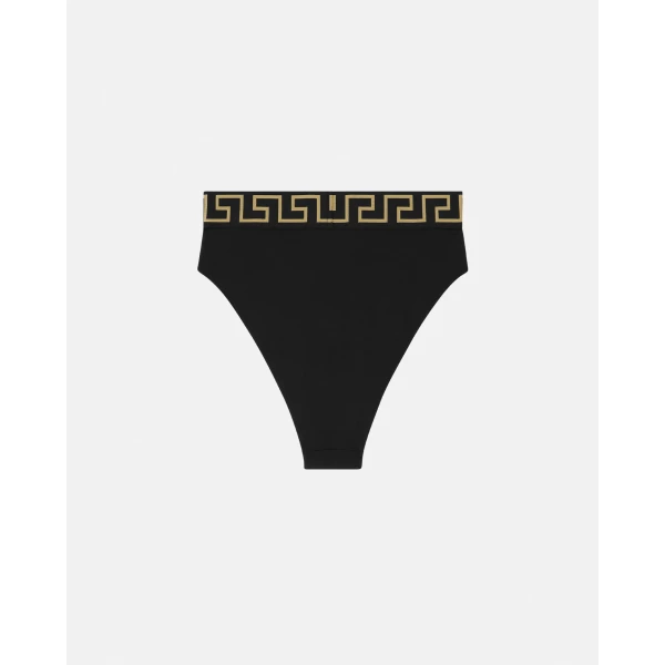 Versace High Waist Bikini Bottoms in Black, view 3 | Bikini