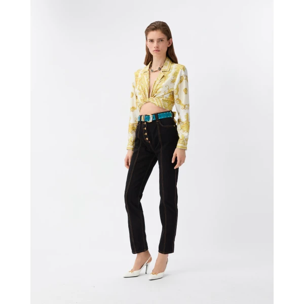 Versace High Waist Straight Jeans in Black, view 2 | Denim