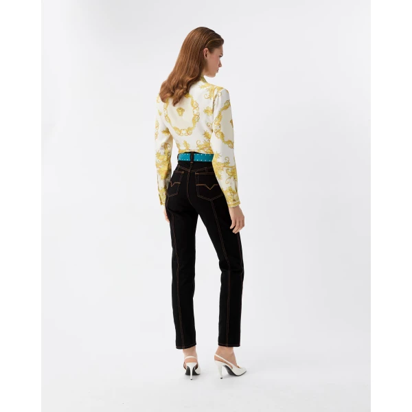 Versace High Waist Straight Jeans in Black, view 3 | Denim