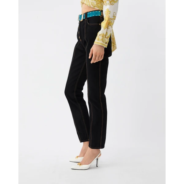Versace High Waist Straight Jeans in Black, view 4 | Denim
