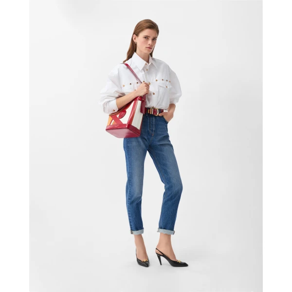 Versace High Waist Straight Jeans in Blue, view 2 | Denim