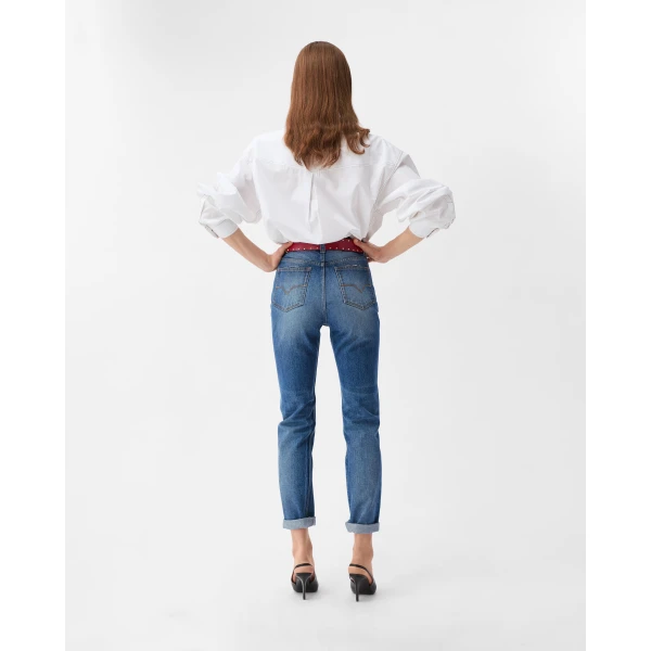 Versace High Waist Straight Jeans in Blue, view 3 | Denim