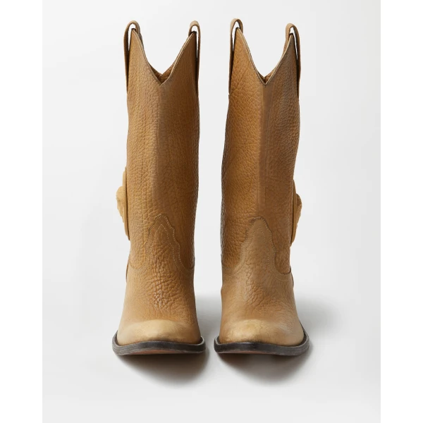 Versace Houston Leather Texan Boots 35 mm in Beige, view 4 | Boots