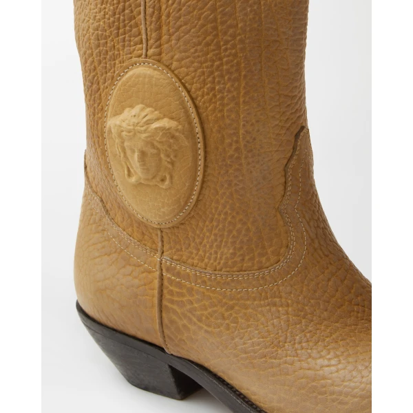 Versace Houston Leather Texan Boots 35 mm in Beige, view 5 | Boots
