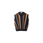 Versace Intarsia-Wool and Leather Patchwork Vest in Blue | Vests | Coveti