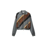 Versace Intarsia-Wool and Leather Patchwork Zip Sweatshirt in Grey | Sweaters | Coveti