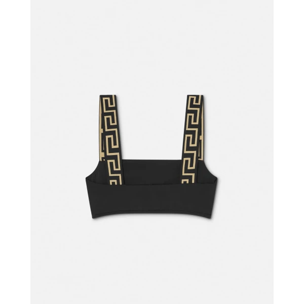Versace Jacquard Bikini Top in Black, view 3 | Bikini