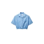 Versace Jacquard Cotton-Silk Crop Shirt in Light Blue | Shirts | Coveti