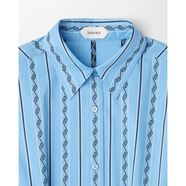 Versace Jacquard Cotton-Silk Mini Dress in Light Blue, view 2 | Mini Dresses