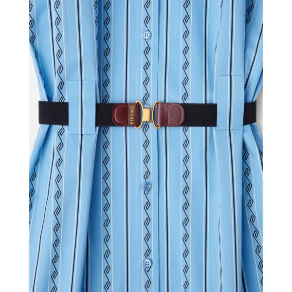 Versace Jacquard Cotton-Silk Mini Dress in Light Blue, view 4 | Mini Dresses