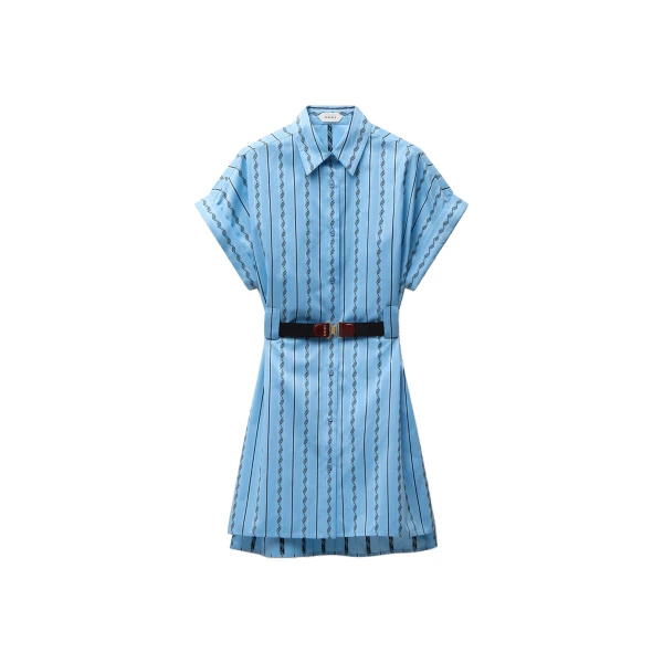 Jacquard Cotton-Silk Mini Dress in Light Blue