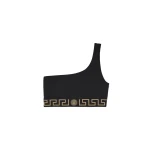 Versace Jacquard One-Shoulder Bikini Top in Black | Bikini | Coveti