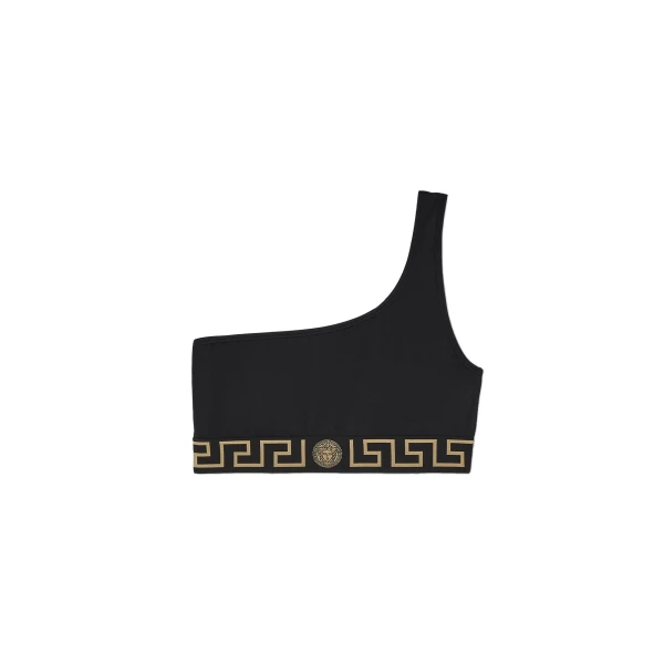 Jacquard One-Shoulder Bikini Top in Black
