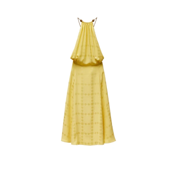 Jacquard Silk Crêpe Satin Midi Dress in Yellow