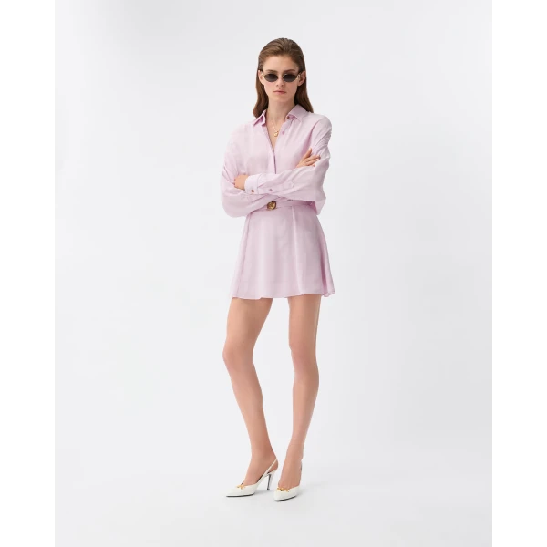 Versace Jacquard Silk Crêpe Satin Mini Dress in Lilac, view 2 | Mini Dresses