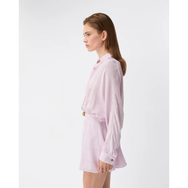 Versace Jacquard Silk Crêpe Satin Mini Dress in Lilac, view 4 | Mini Dresses
