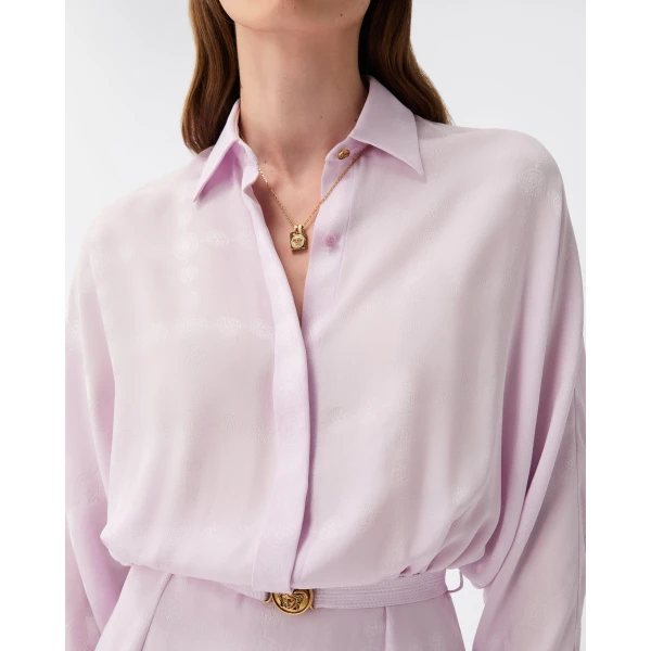 Versace Jacquard Silk Crêpe Satin Mini Dress in Lilac, view 5 | Mini Dresses