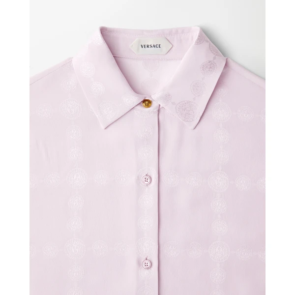 Versace Jacquard Silk Crêpe Satin Shirt in Lilac, view 2 | Shirts