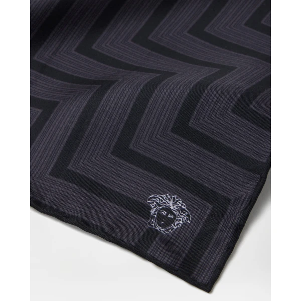 Versace Jacquard Silk Twill Pocket Square in Black, view 2 | Scarves