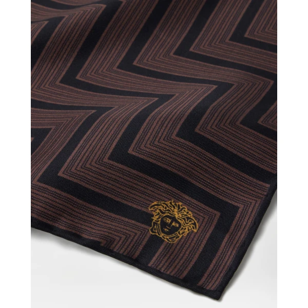 Versace Jacquard Silk Twill Pocket Square in Brown, view 2 | Scarves