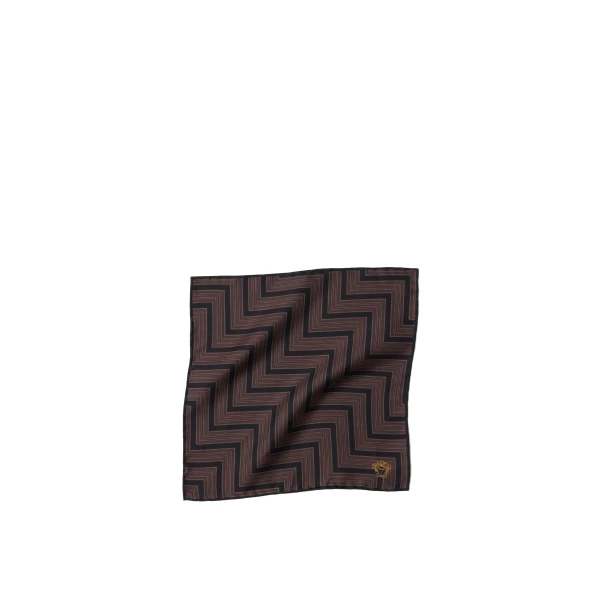 Versace Jacquard Silk Twill Pocket Square in Brown | Scarves | Coveti