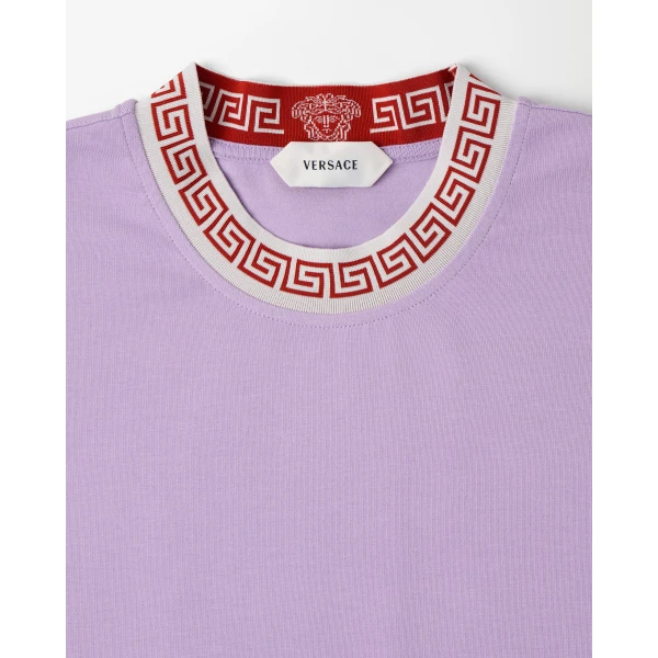 Versace Jacquard Stretch Cotton-Jersey Mini Dress in Lilac, view 2 | Mini Dresses