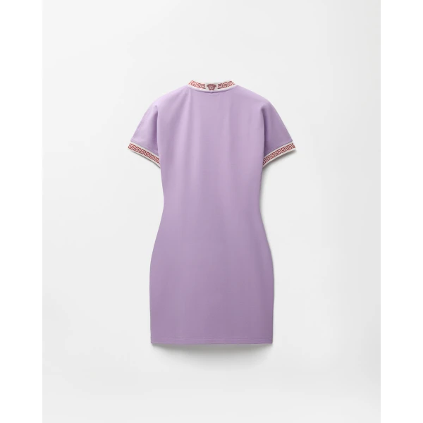 Versace Jacquard Stretch Cotton-Jersey Mini Dress in Lilac, view 3 | Mini Dresses