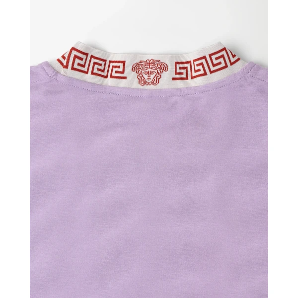 Versace Jacquard Stretch Cotton-Jersey Mini Dress in Lilac, view 4 | Mini Dresses