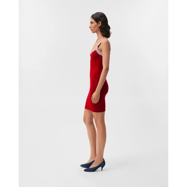 Versace Jacquard Stretch Cotton-Jersey Mini Dress in Red, view 4 | Mini Dresses