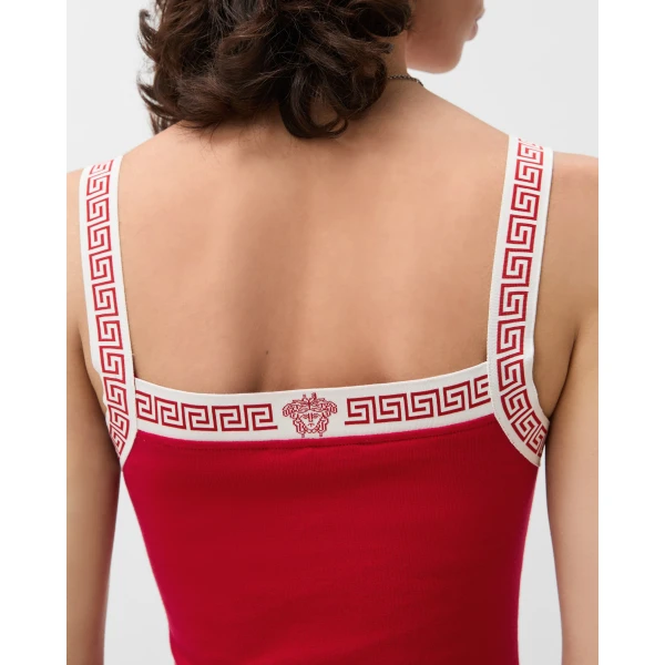 Versace Jacquard Stretch Cotton-Jersey Mini Dress in Red, view 5 | Mini Dresses