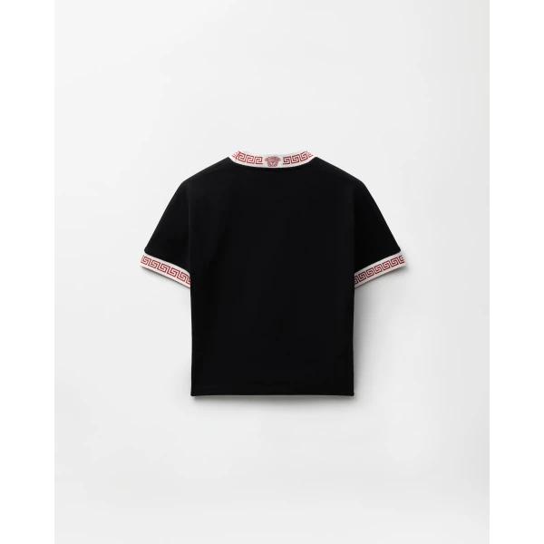 Versace Jacquard Stretch Cotton-Jersey T-Shirt in Black, view 3 | T-shirts