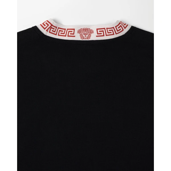 Versace Jacquard Stretch Cotton-Jersey T-Shirt in Black, view 4 | T-shirts