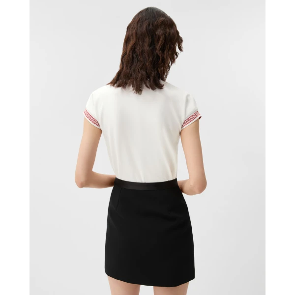 Versace Jacquard Stretch Cotton-Jersey T-Shirt in White, view 3 | T-shirts