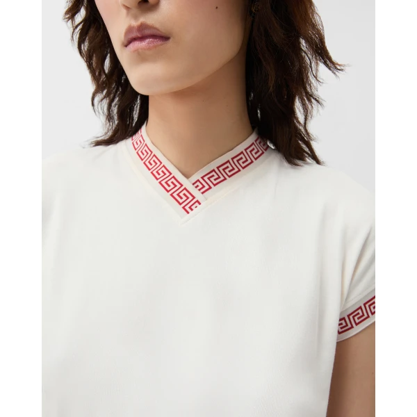 Versace Jacquard Stretch Cotton-Jersey T-Shirt in White, view 5 | T-shirts