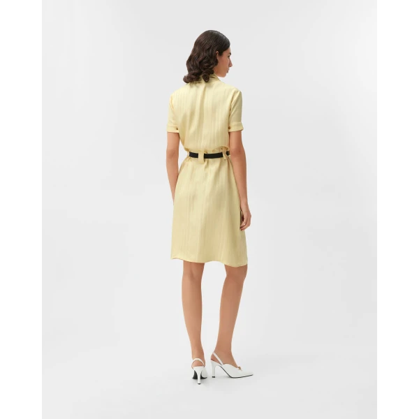 Versace Jacquard Viscose-Silk Midi Dress in Yellow, view 3 | Midi Dresses