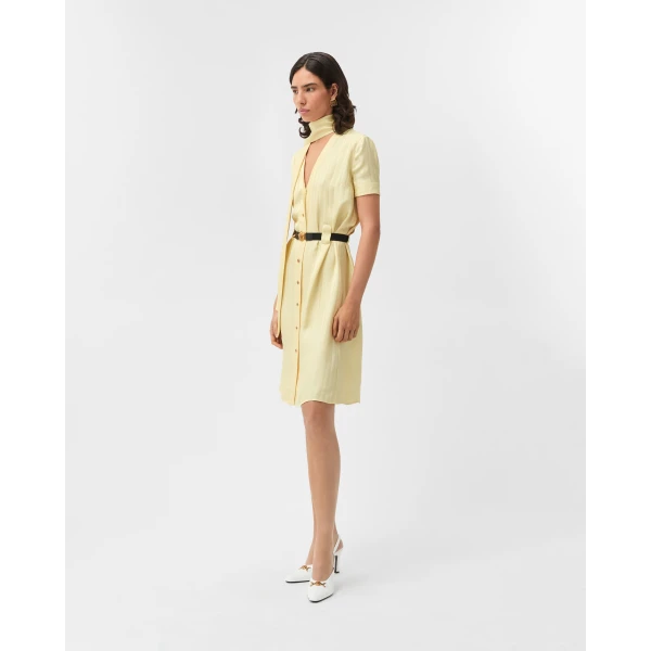 Versace Jacquard Viscose-Silk Midi Dress in Yellow, view 4 | Midi Dresses