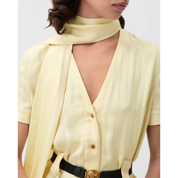 Versace Jacquard Viscose-Silk Midi Dress in Yellow, view 5 | Midi Dresses