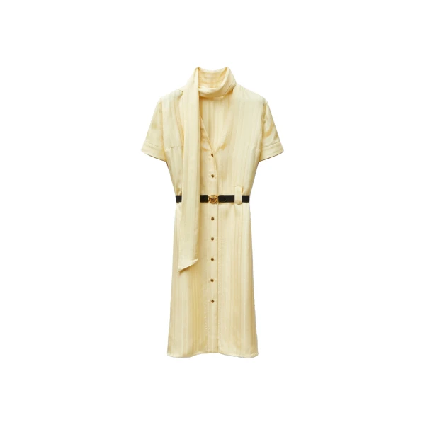 Jacquard Viscose-Silk Midi Dress in Yellow