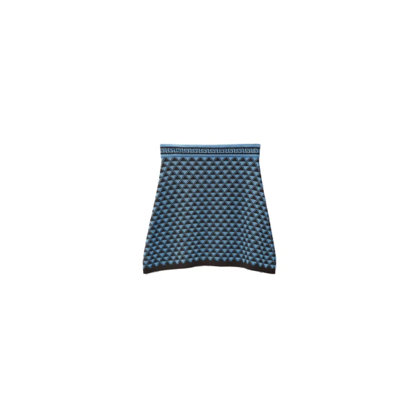 Jacquard Wool and Viscose Knit Mini Skirt in Brown and Dv Blue
