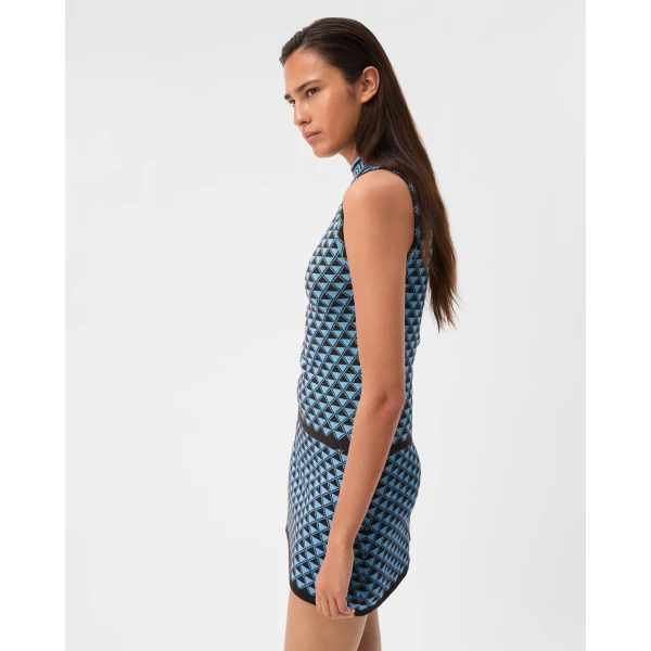 Versace Jacquard Wool and Viscose Knit Top in Brown and Dv Blue, view 4 | Tops