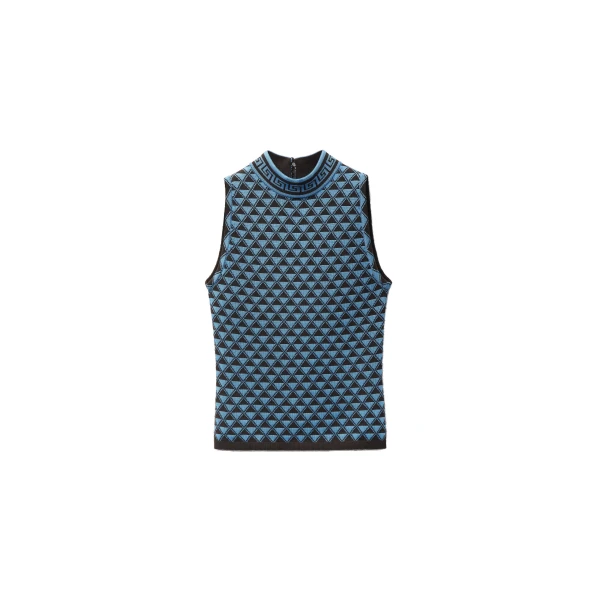 Jacquard Wool and Viscose Knit Top in Brown and Dv Blue