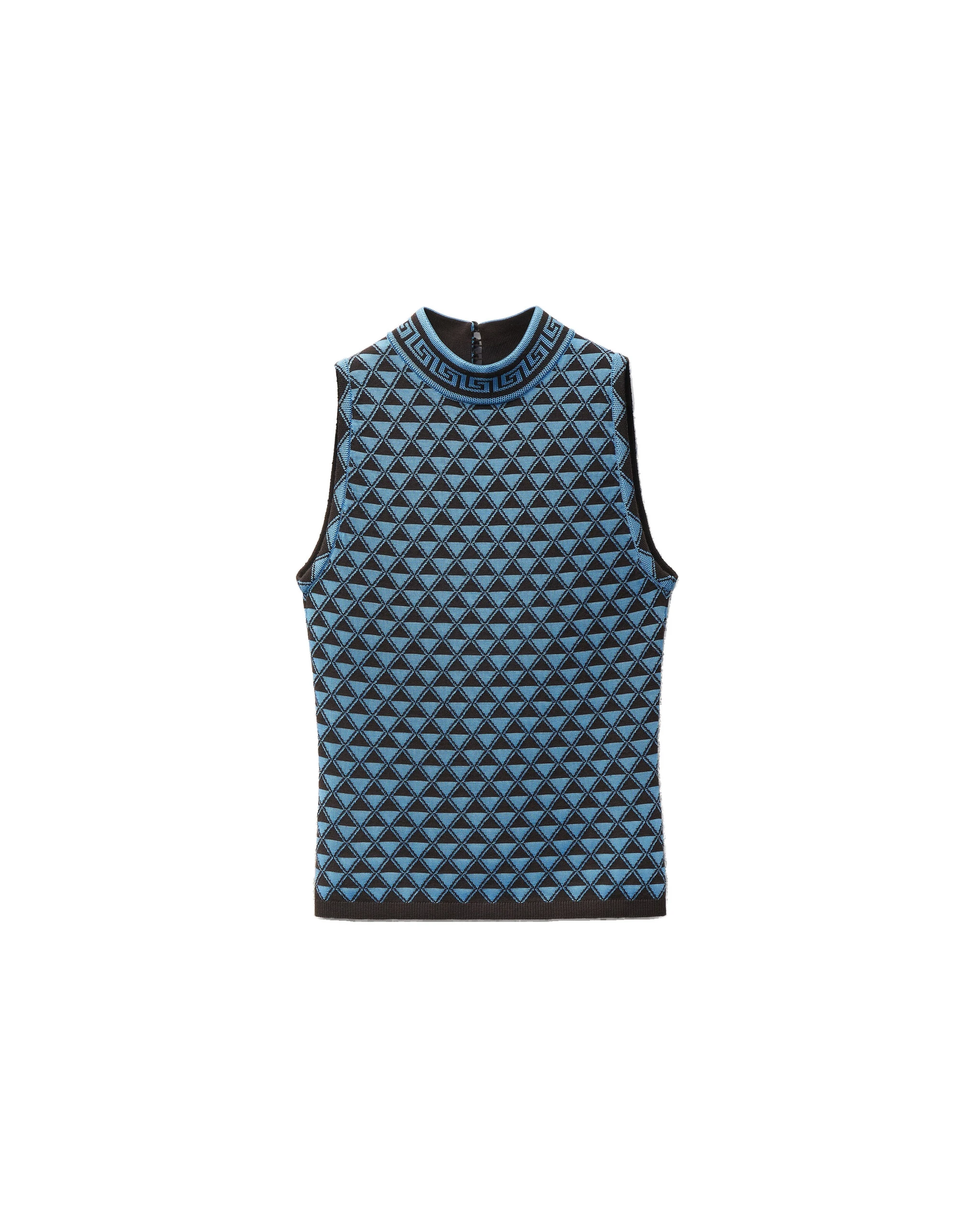 Versace Jacquard Wool and Viscose Knit Top in Brown and Dv Blue Versace Jacquard Wool and Viscose Knit Top in Brown and Dv Blue | Tops | Coveti