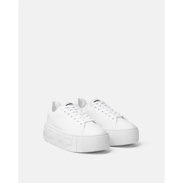 Versace La Greca Platform Sneakers in White, view 2 | Sneakers