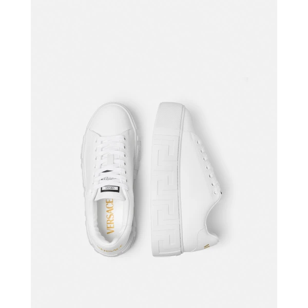 Versace La Greca Platform Sneakers in White, view 3 | Sneakers