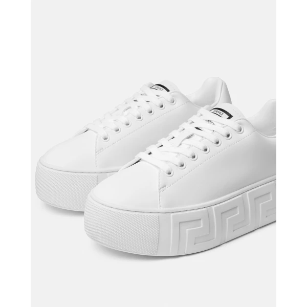 Versace La Greca Platform Sneakers in White, view 4 | Sneakers