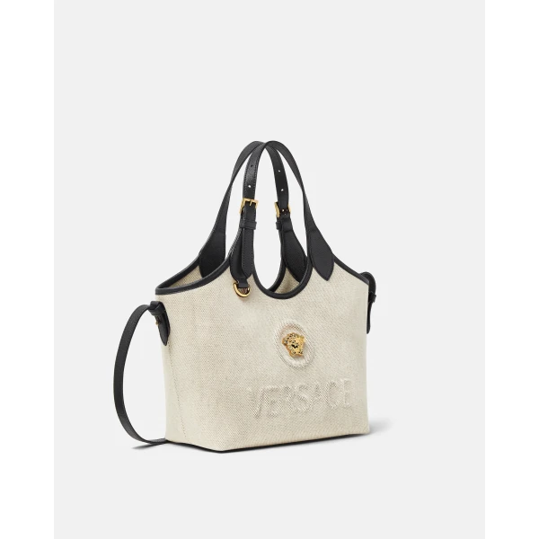 Versace La Medusa Canvas Mini Tote in Beige, view 2 | Mini Bags
