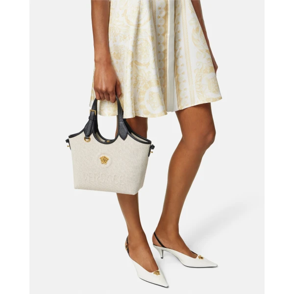 Versace La Medusa Canvas Mini Tote in Beige, view 3 | Mini Bags