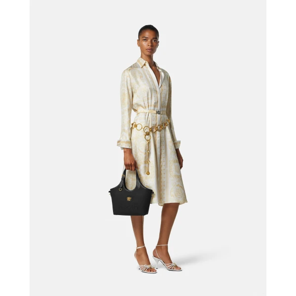 Versace La Medusa Canvas Mini Tote in Black and Gold, view 4 | Mini Bags
